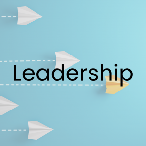 Leadership written over blue background containing paper airplanes