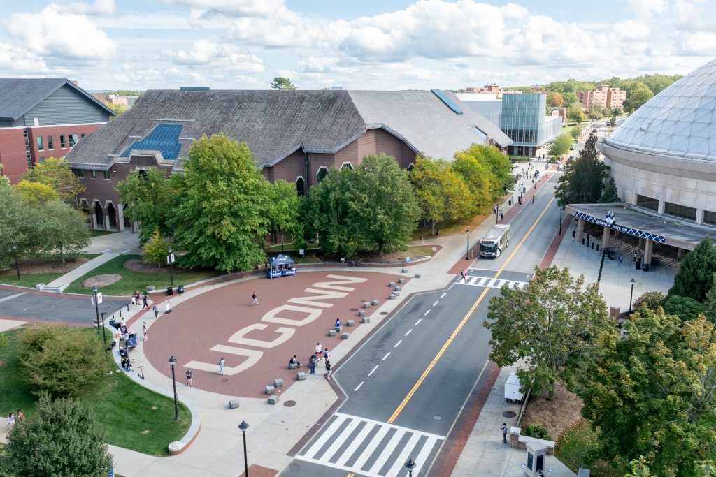 An aerial view of the fall foliage around the UConn campus in Storrs. (Sydney Herdle/UConn Photo)